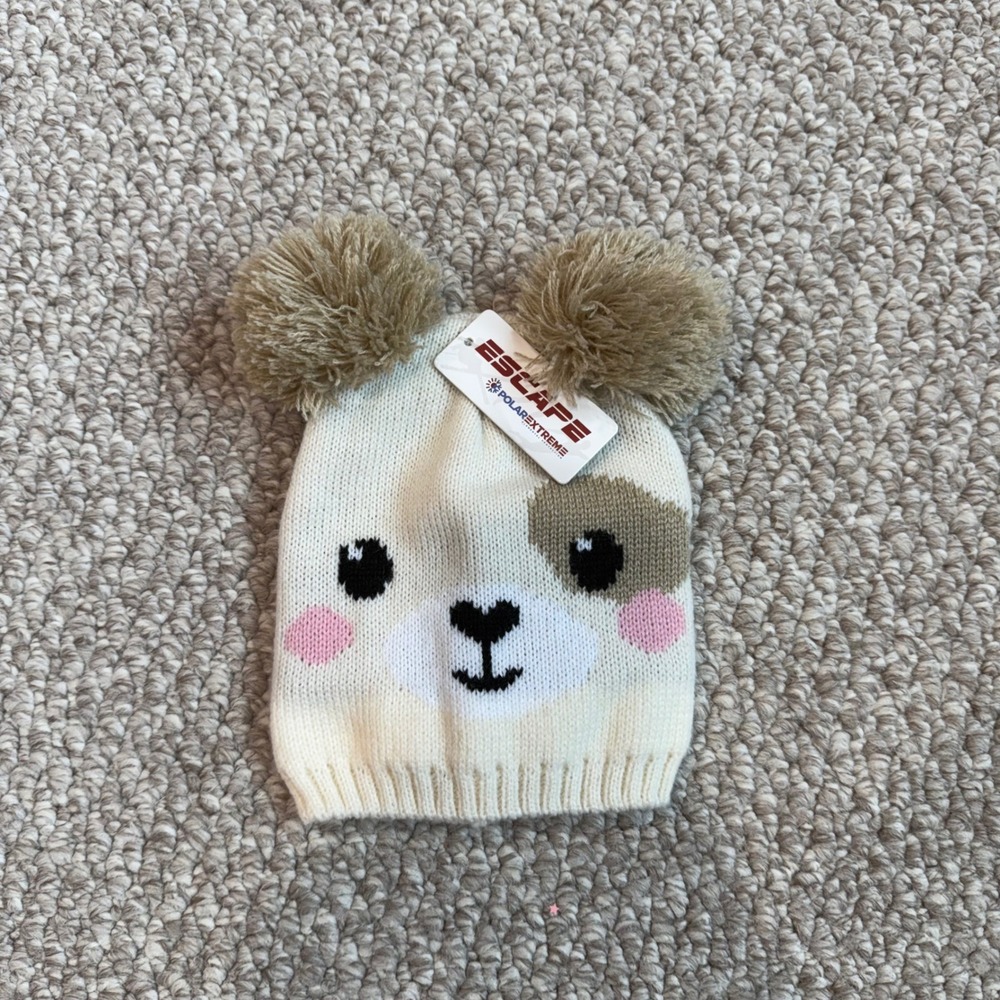 Kids Escape PolarExtreme Knit Beanie Hat with Pom Poms Size 0-12 Months Dog Face